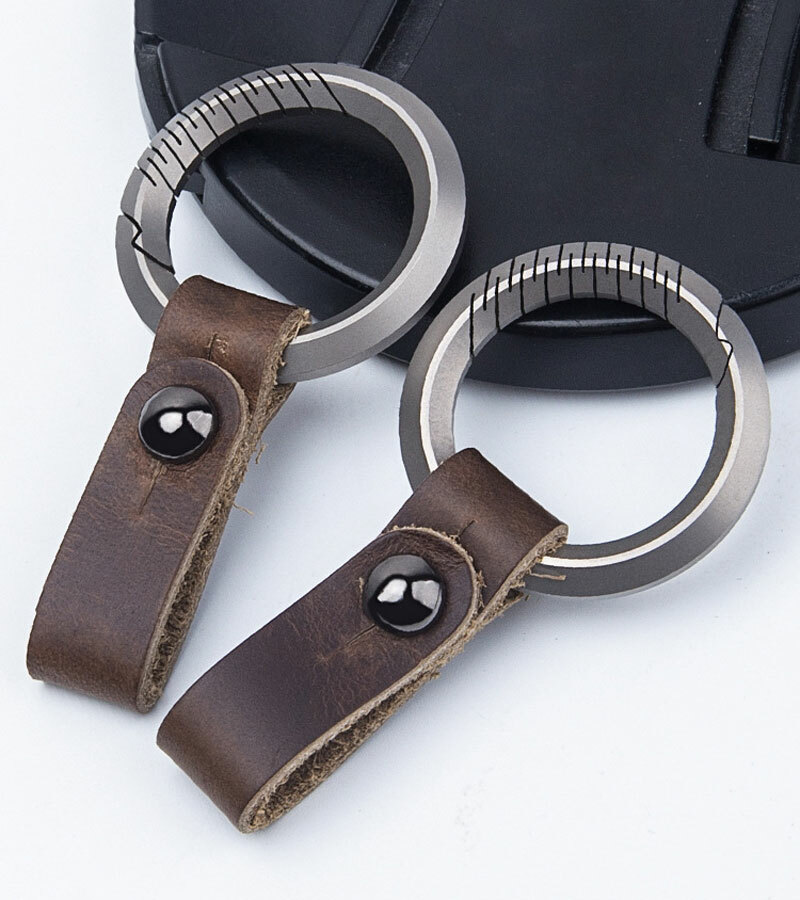 EDC TC4 Titanium + Leather Keychain Portable Removable Key Ring Pendant Set Tool