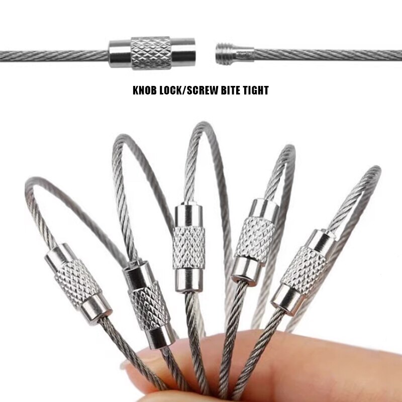 10PCS 15CM Stainless Steel Outdoor Key Chain Rings Screw Lock Gadge Tools