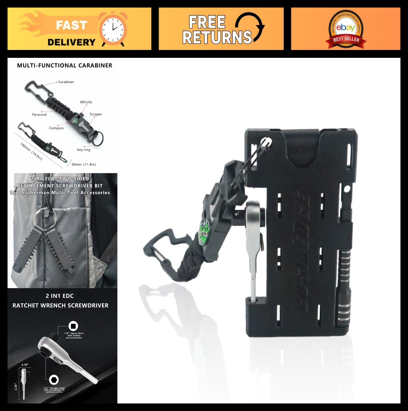 Multi-Tool Accessories Set, Double-Ended Screwdriver Bits, EDC Ratchet Wrench, B