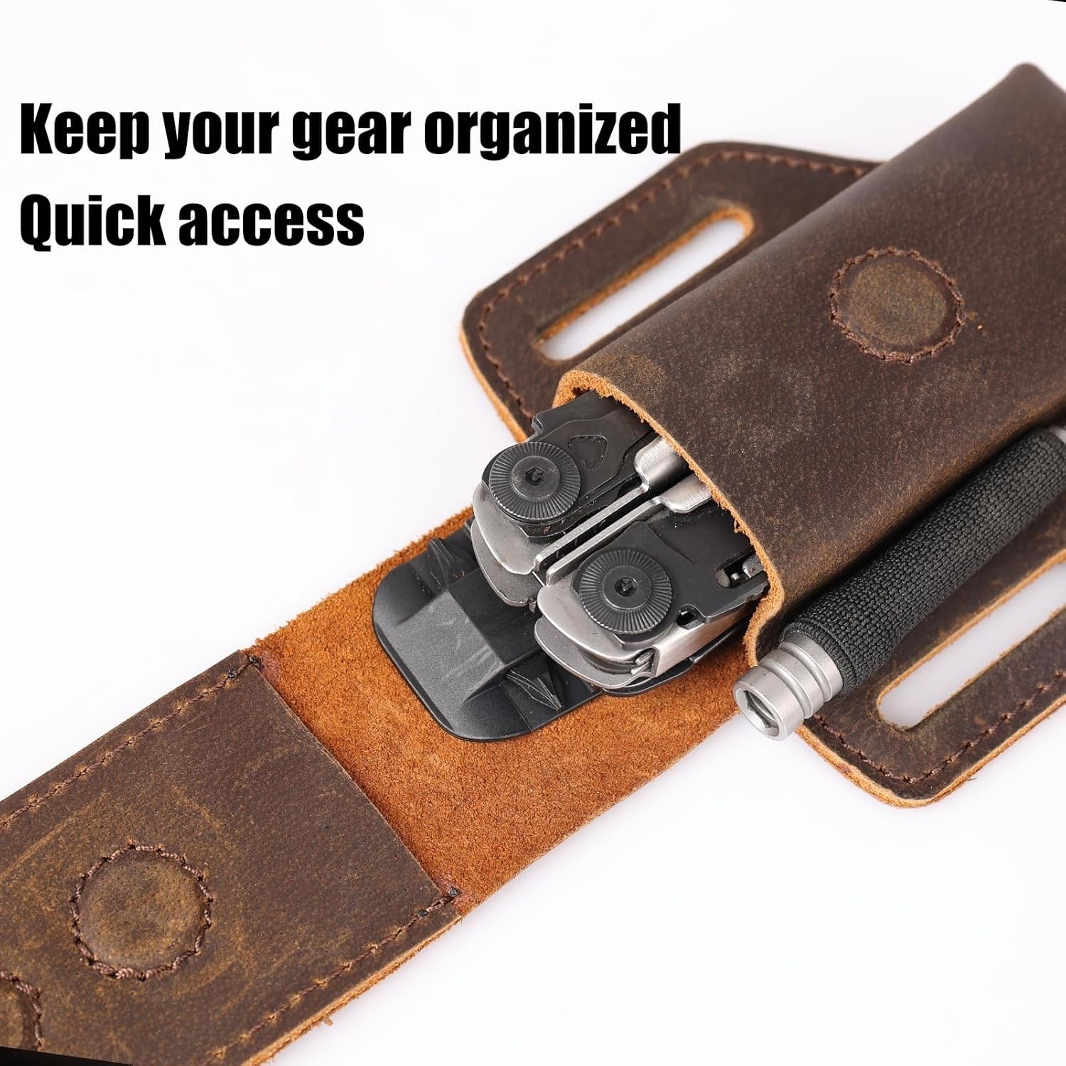Luxurious Dark Brown Leather Multitool Sheath with Magnetic Closure – EDC Ready