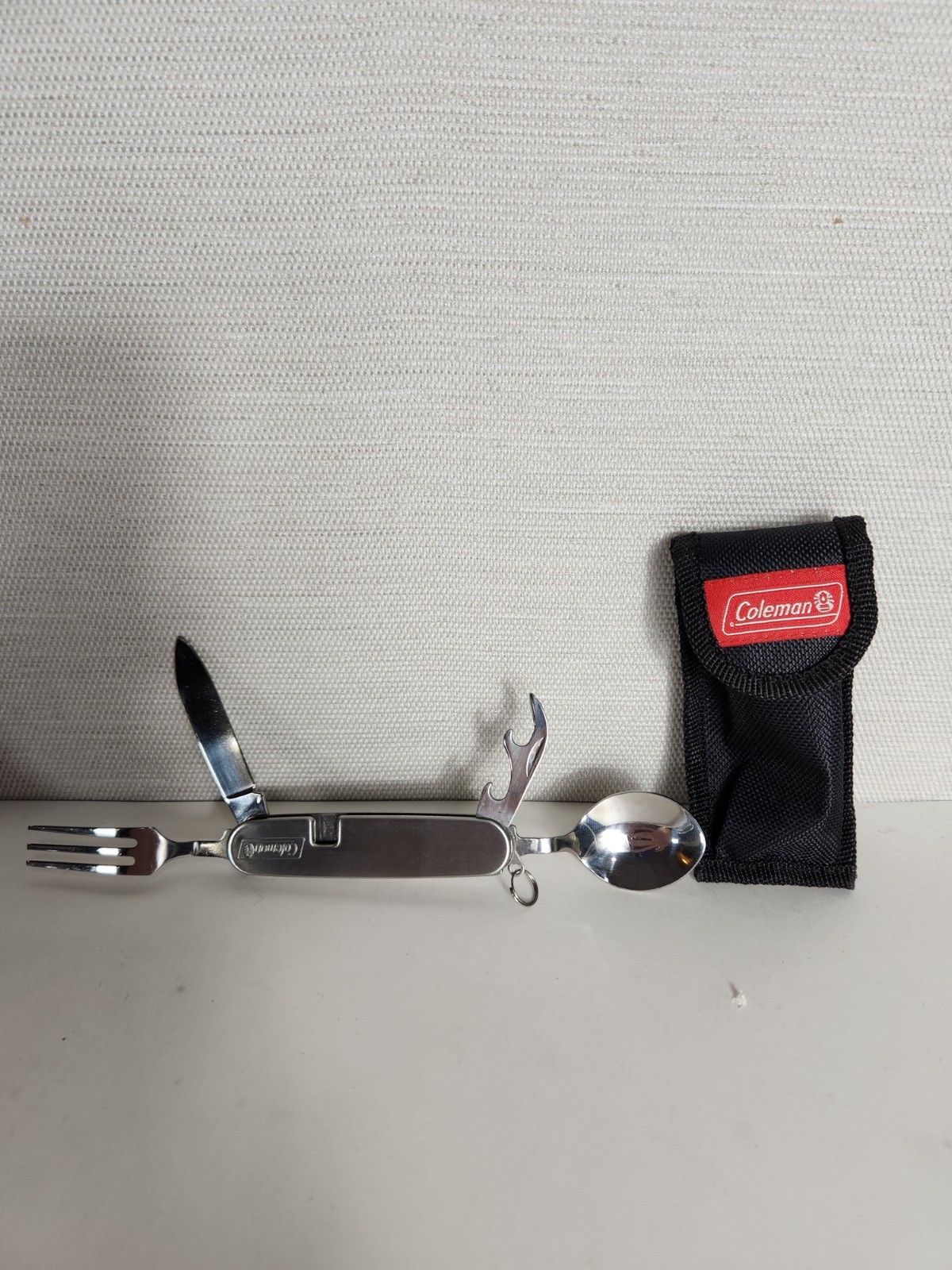 Vtg Coleman Camp Multi Tool Spoon Fork Knife Can Bottle Opener Stainless Steel