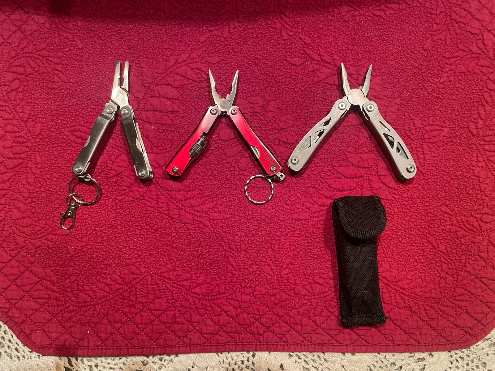 Pocket Multi Tool in Stainless Steel with Key Ring and Carrying Case, Lot of 3