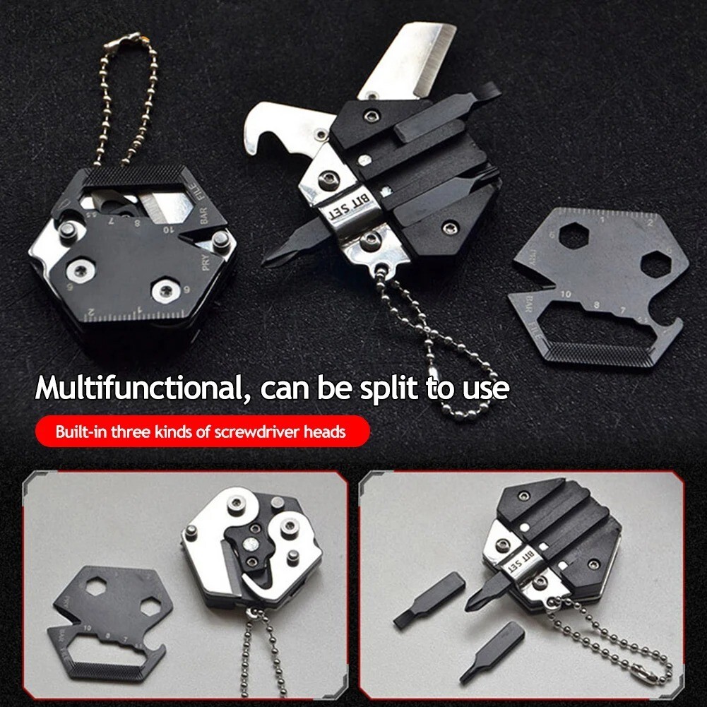 Keychain Screwdriver Multifunctional Hexagon Coin Outdoor EDC Tool Knife Pocket