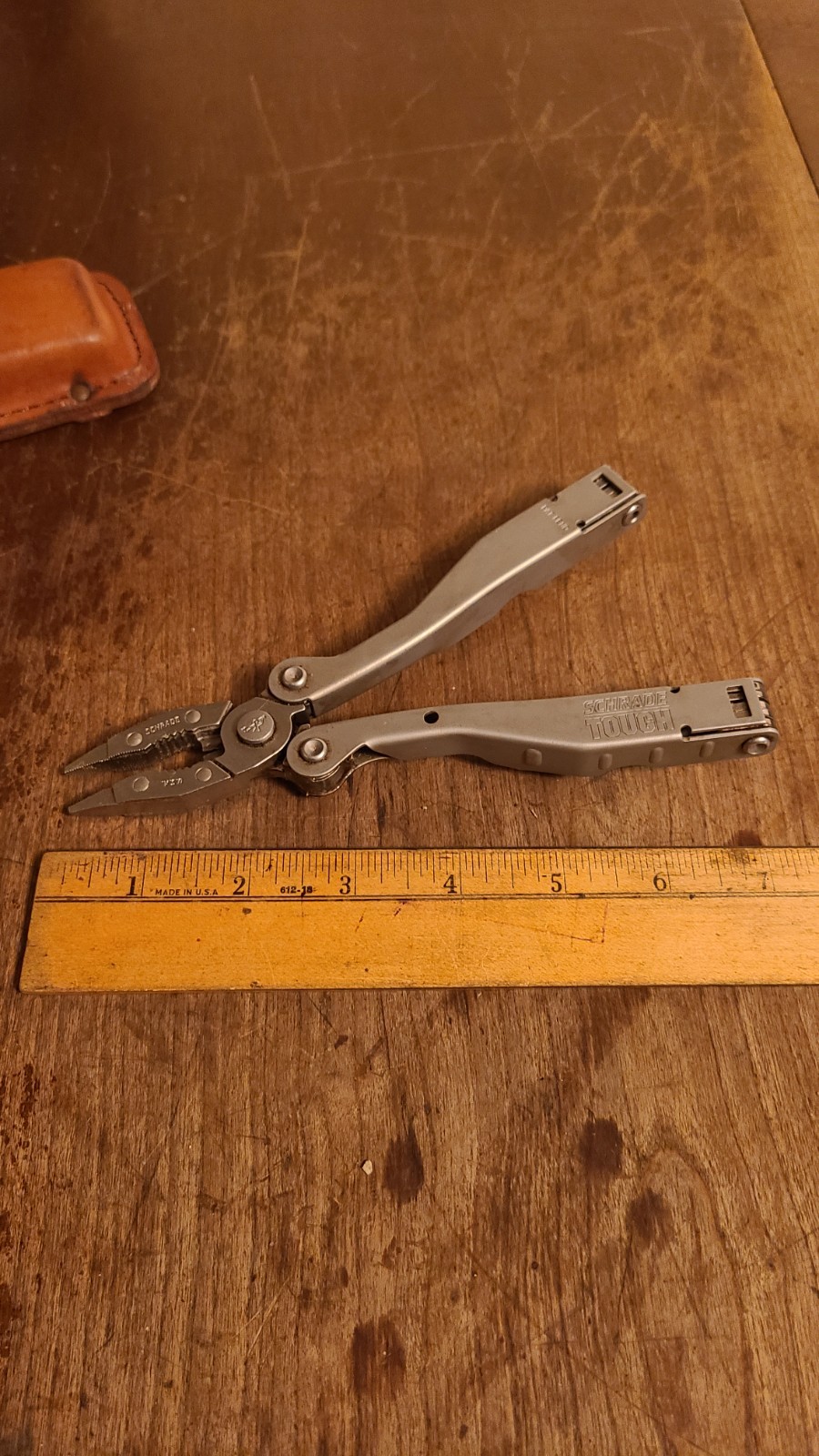 Vintage Schrade Tough Tool ST1 Multi-Tool w/ Leather Sheath USA Gift Pliers
