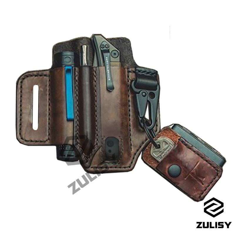 EDC Belt Organizer Leather Sheath for Leatherman Multitool Knife Pen Flashlight