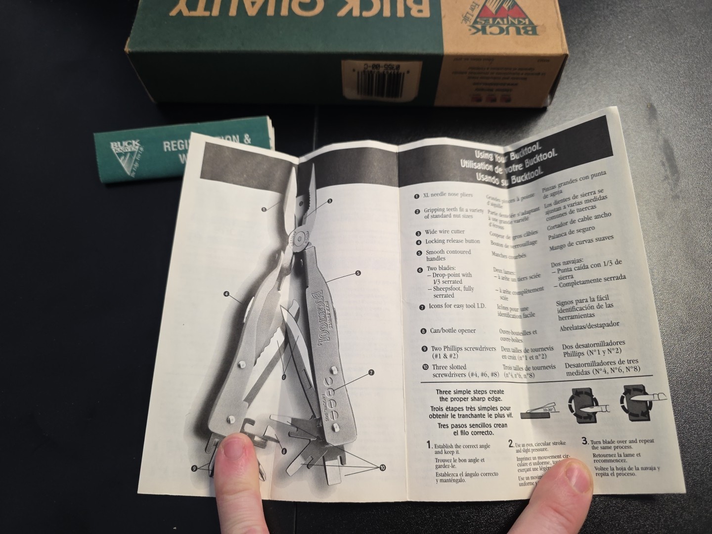 BUCK USA 355 BOX ONLY AND PAPERWORK, 1997 On Box, 1998 On Paperwork BuckTool