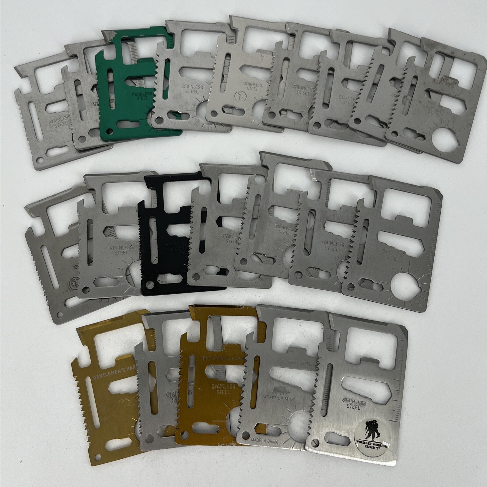 LOT OF 20 METAL WALLET/CREDIT CARD MUTI-TOOLS AND POCKET KNIFE SAFETY TOOLS