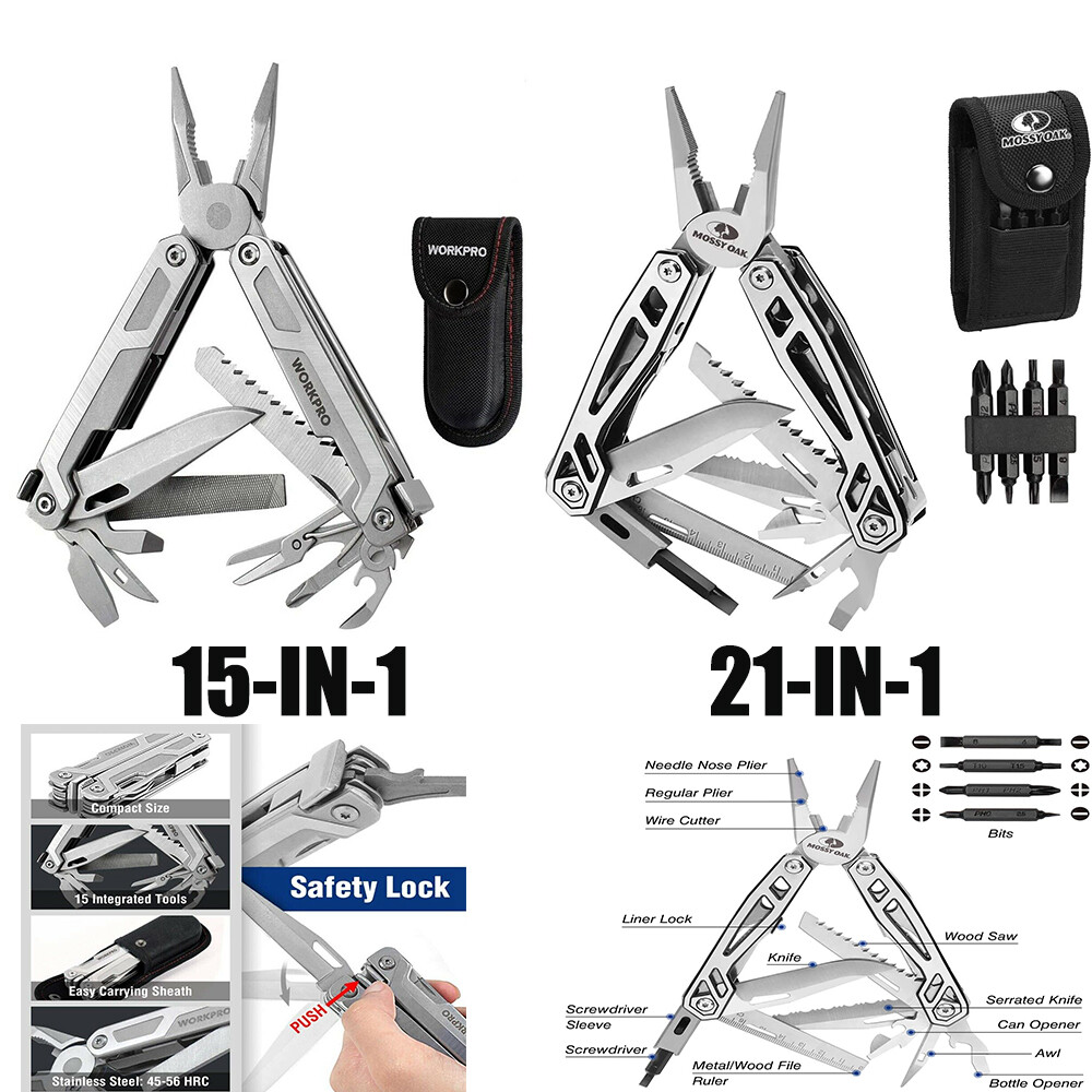 Multitool 15-In-1/21-in-1 Stainless Steel Multi Tool Pocket Knife Plier Tool