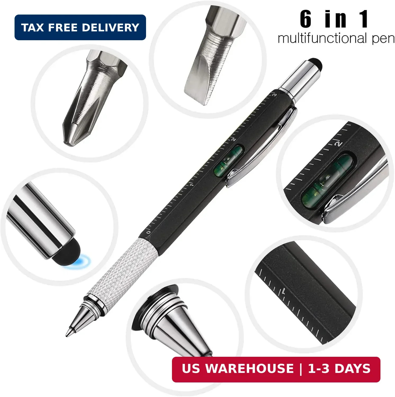 Zhanmai 4 Pcs Gift Pen for Men 6 in 1 Multitool Pen with Ruler Level Refills Scr