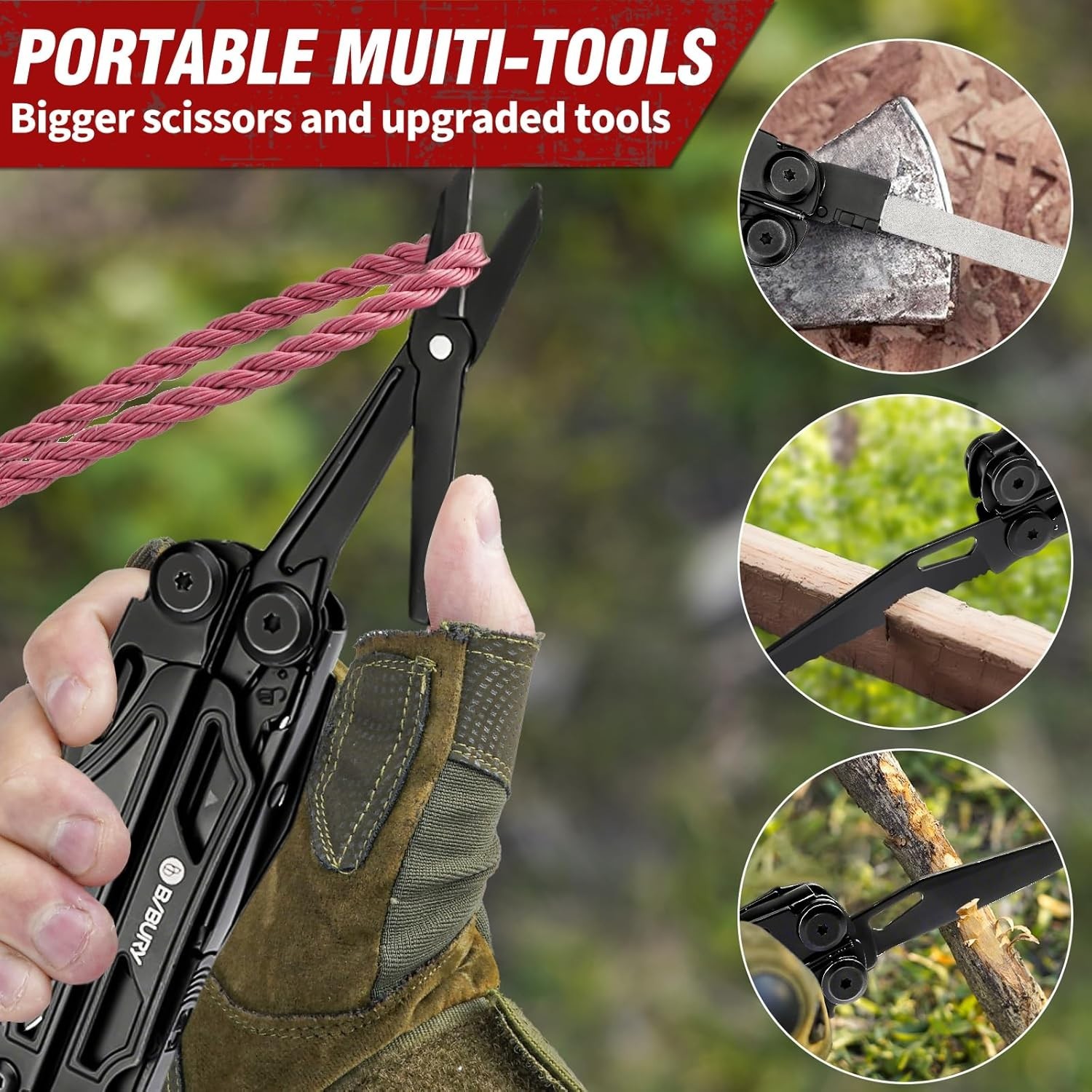 BIBURY Multitool Pliers Pro BI2045AB, Stainless Steel Foldable Multi Tool wit…