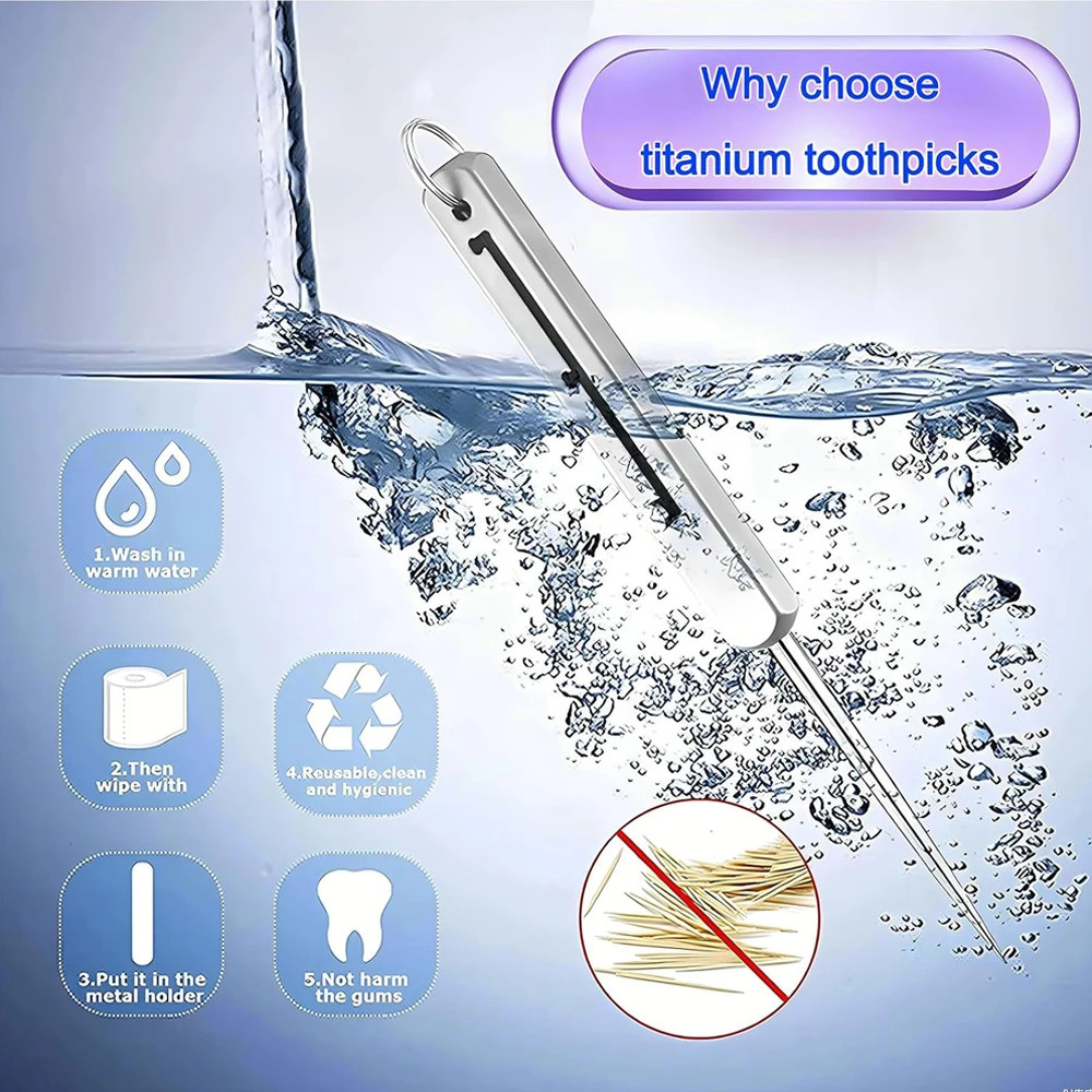 Portable Titanium Toothpicks Pocket Toothpick Metal Toothpick Holder Outdoor Pic