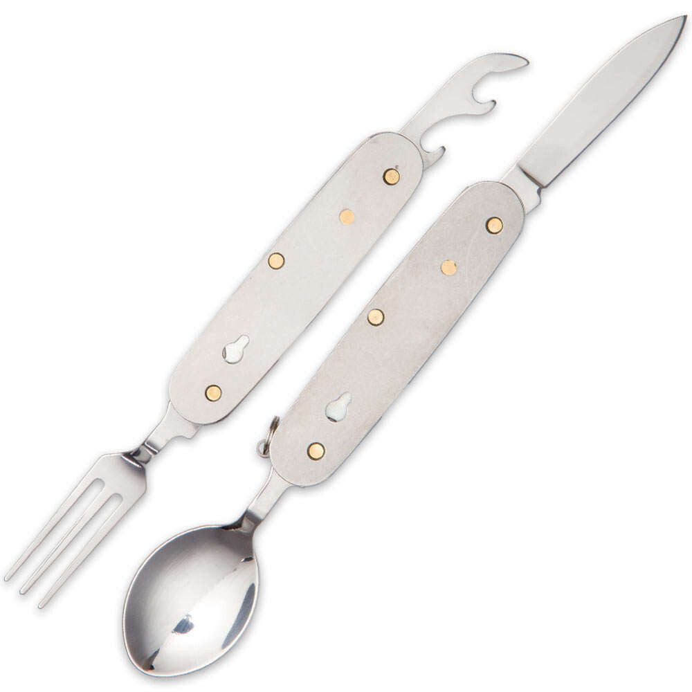 DON’T TREAD ON ME HOBO KNIFE CAMPING DINING TOOL UTENSIL SET FORK SPOON CAN 3.5″