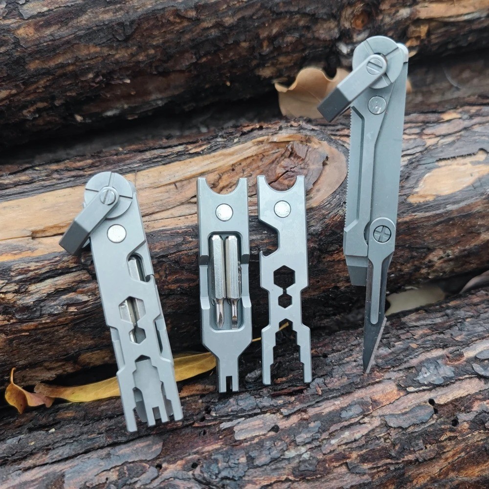 Titanium Alloy EDC Multi Tool Pry Bar Screwdriver Bottle Opener Key Ring Camping