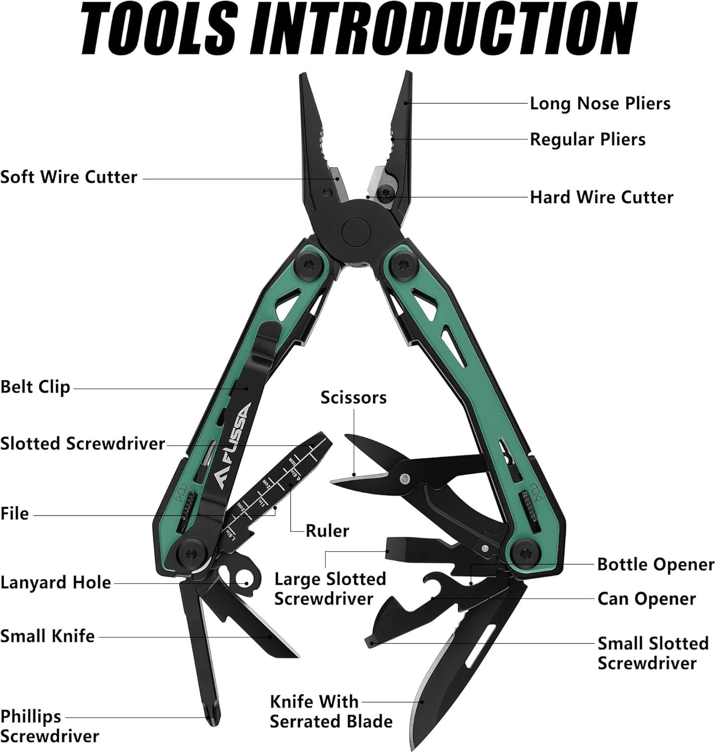 FLISSA 16-in-1 Multi Tool Pliers Stainless Steel Multitool Pocket Knife – Sel…
