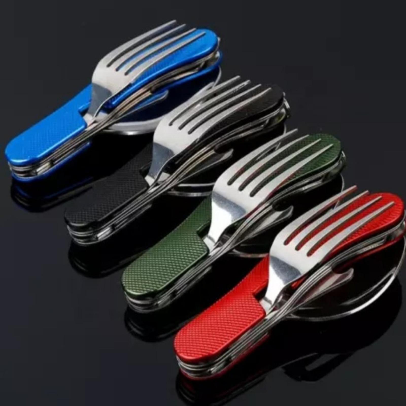 Camping Eating Utensil Set Folding Emergency Cutlery Knife Fork Spoon Kit NEW SS