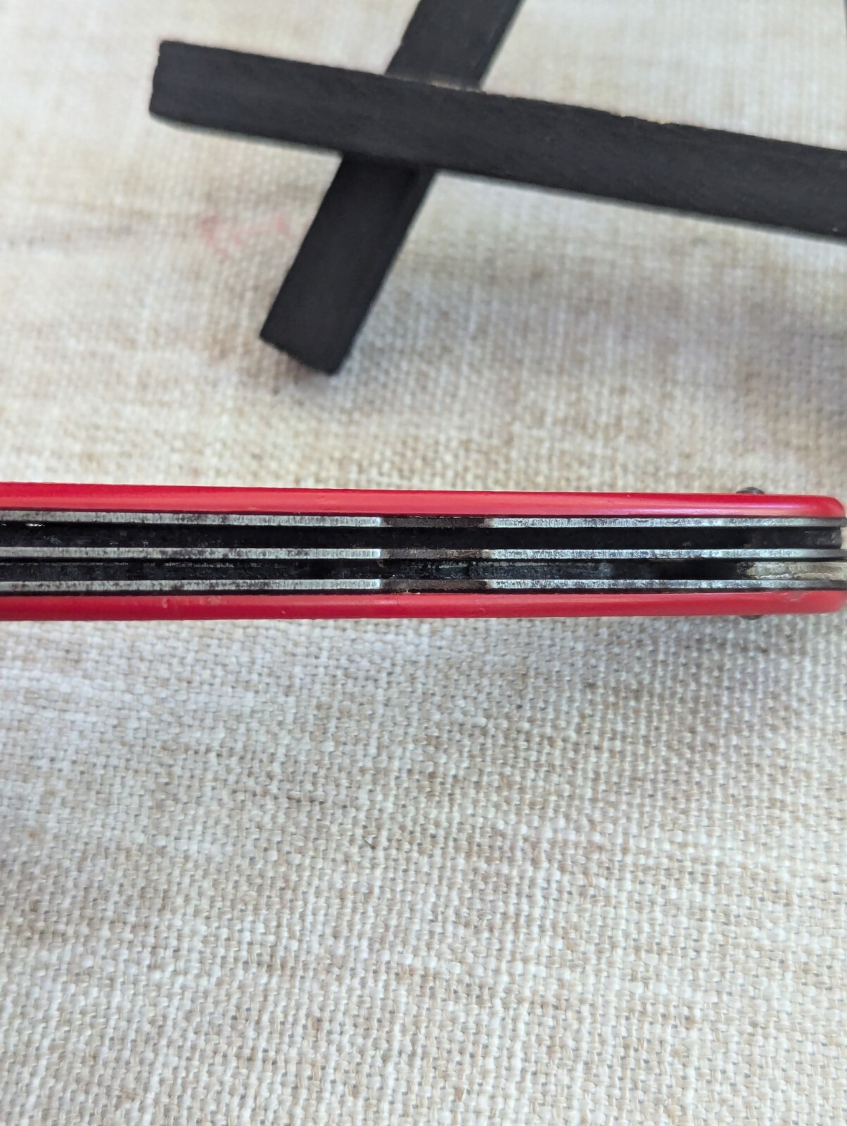 Vintage German 3-Tool Multitool Pocket Knife Carbon Steel Red 3.5″ Plastic Scale