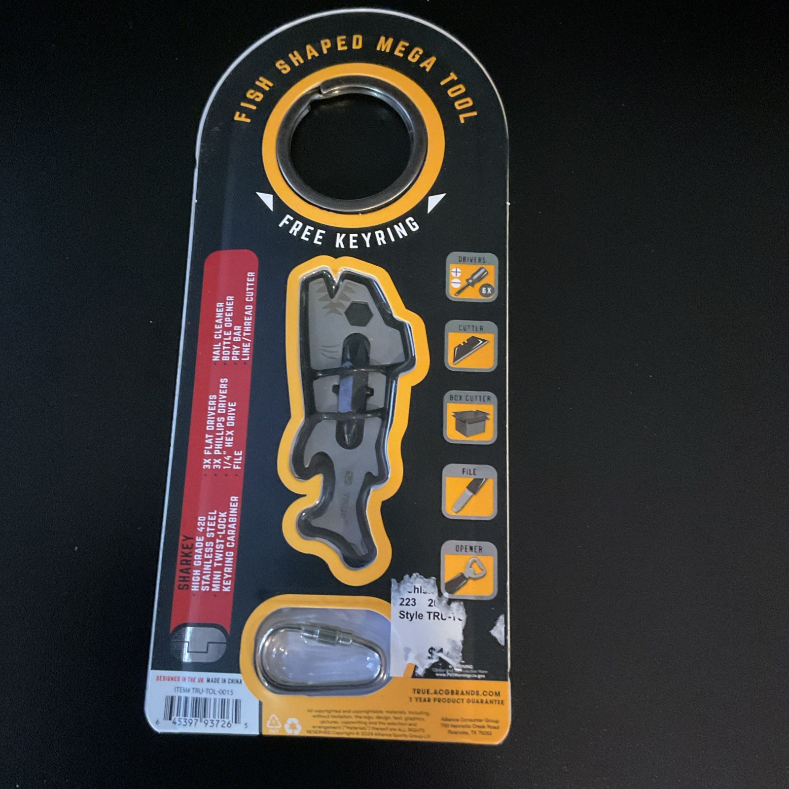 True TRUTOL0001 Sharkey Pocket Multi‑Tool Mini Carabiner 12‑in‑1 Tool