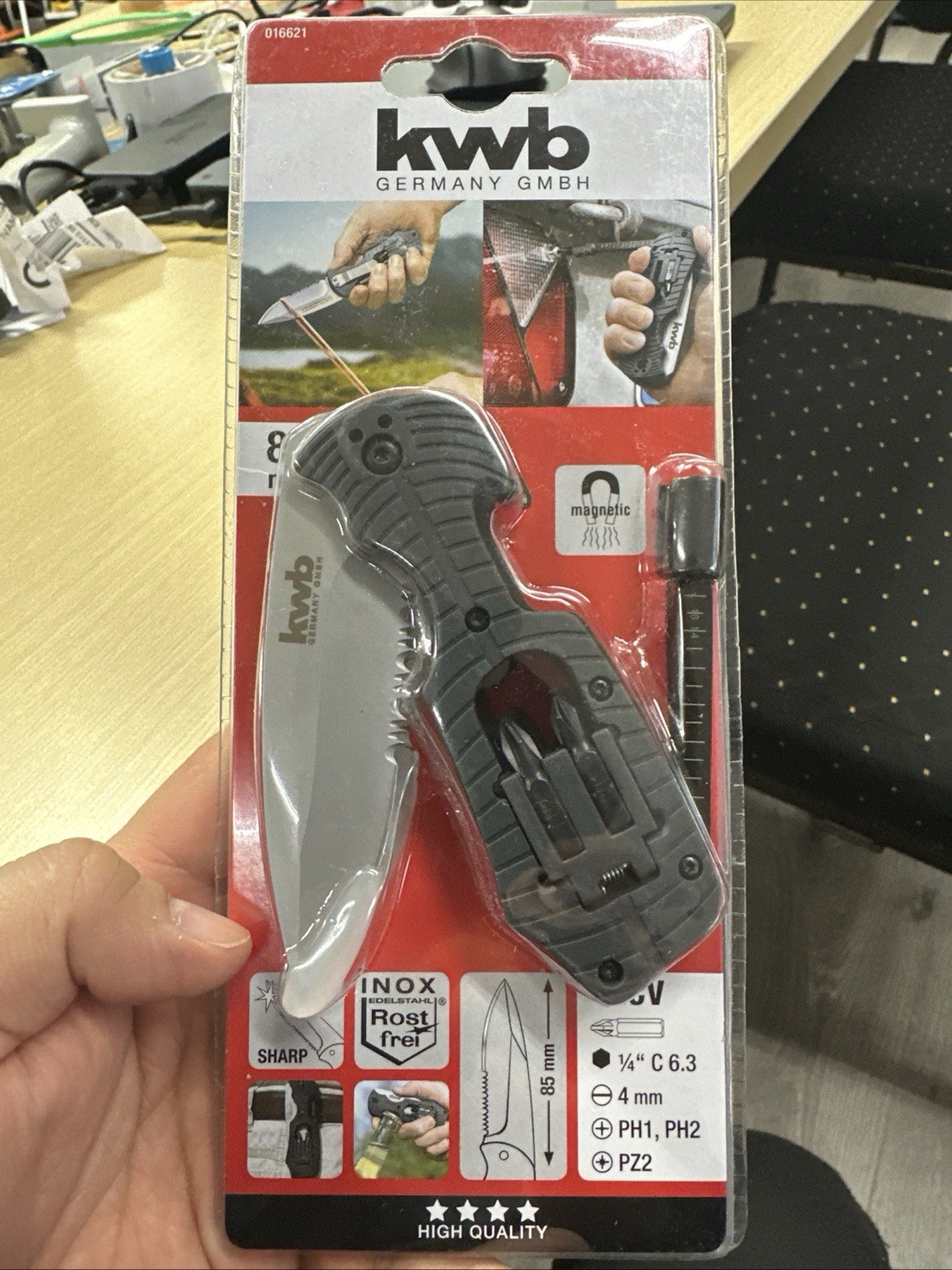 KWB Taschenmesser mit Schraubendreher Bithalter Säge Flaschenöffner Gürtelclip