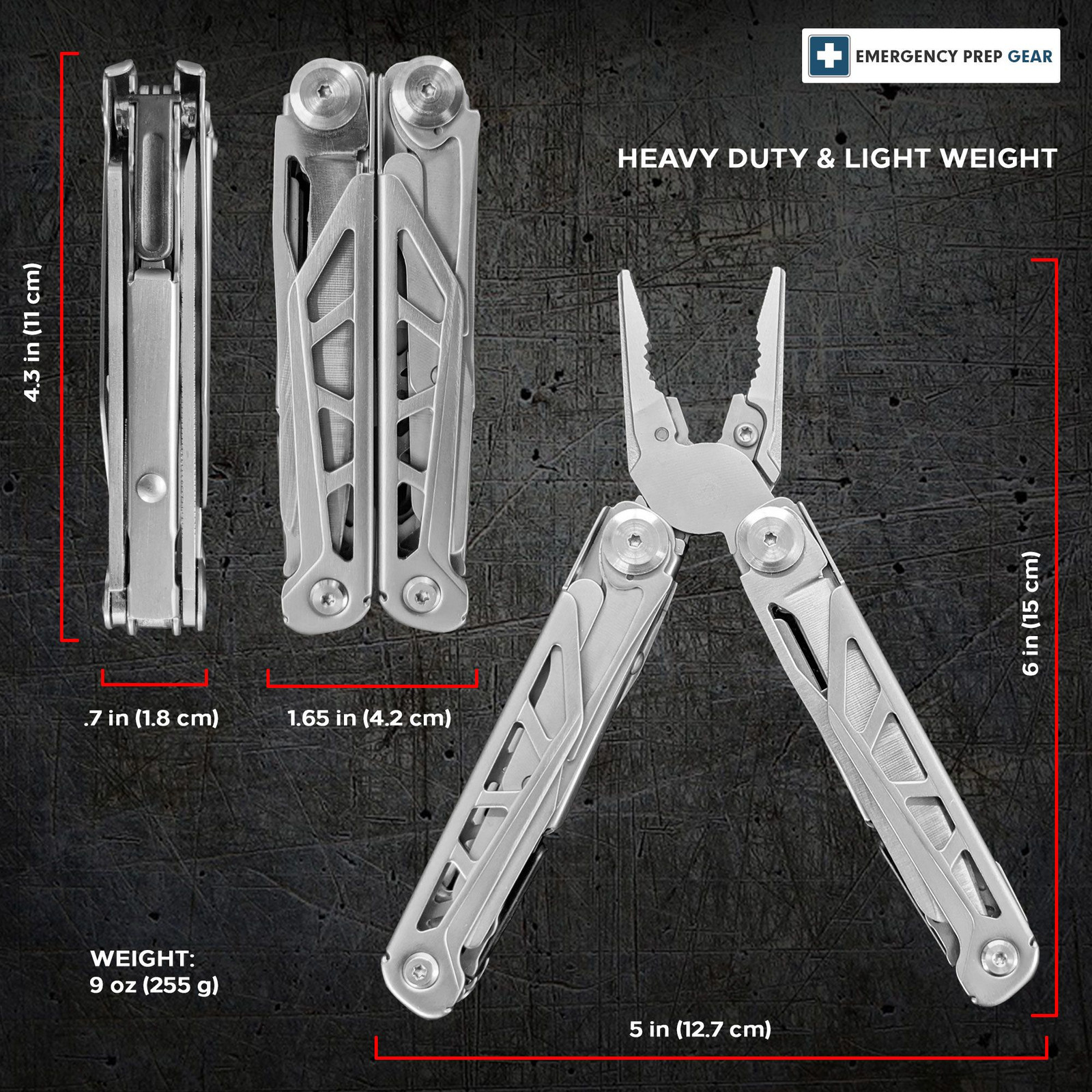 Heavy Duty Multitool | Military Grade Stainless Steel Frame; Deep Profile Blade