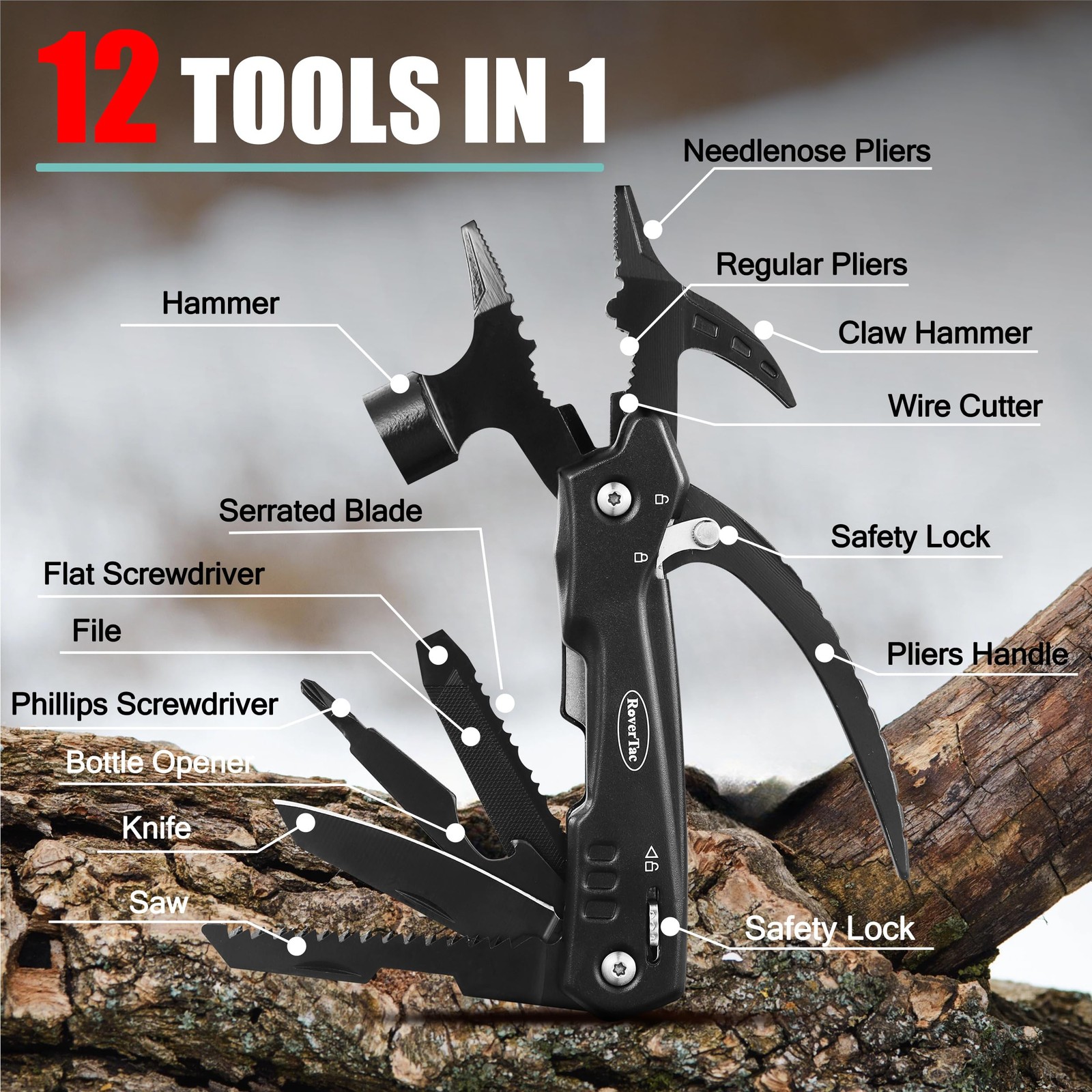 Multitools Gift Set – 12in1 Multi Tool Hammer, LED Flashlight,…