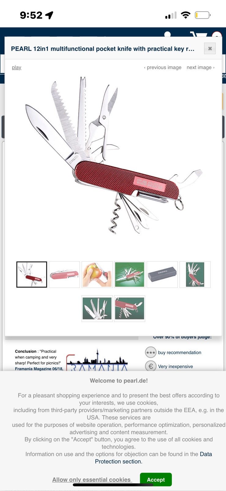 PEARL German 12-in-1 Multifunction Stainless Steel Pocket Knife,Red easy to see!