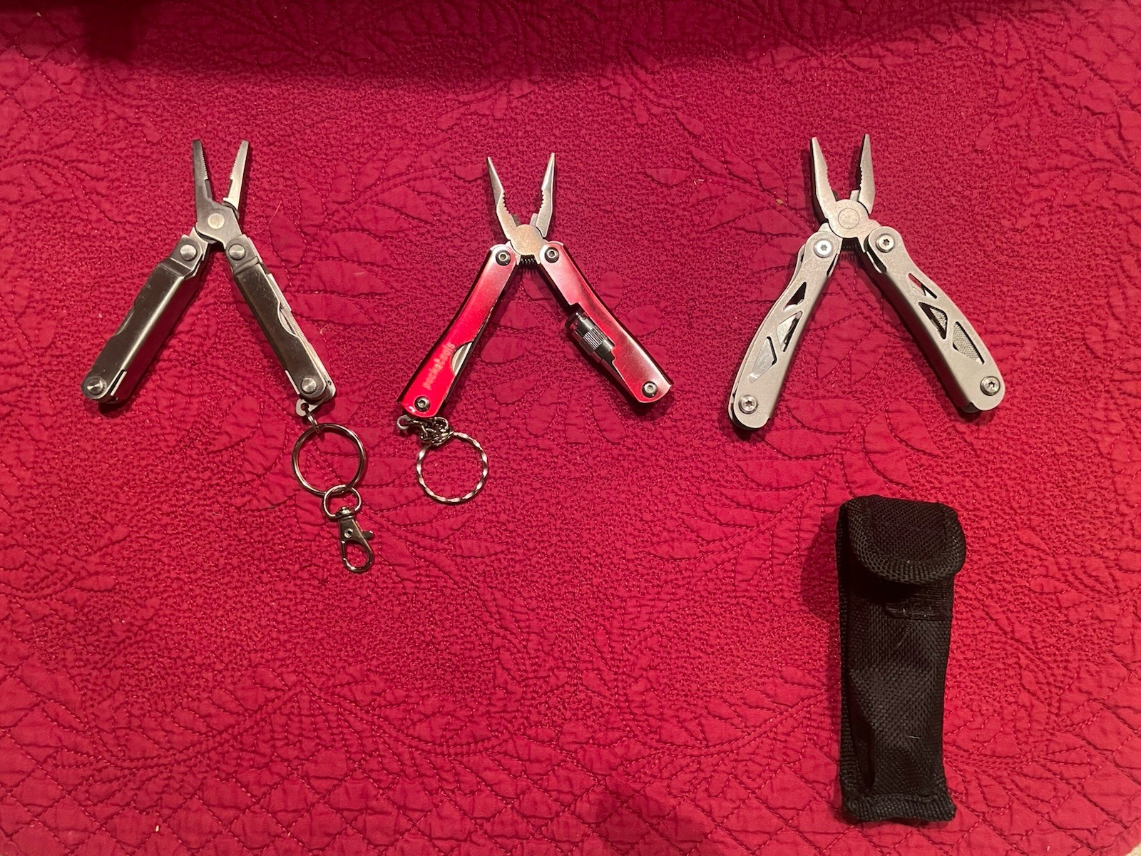 Pocket Multi Tool in Stainless Steel with Key Ring and Carrying Case, Lot of 3