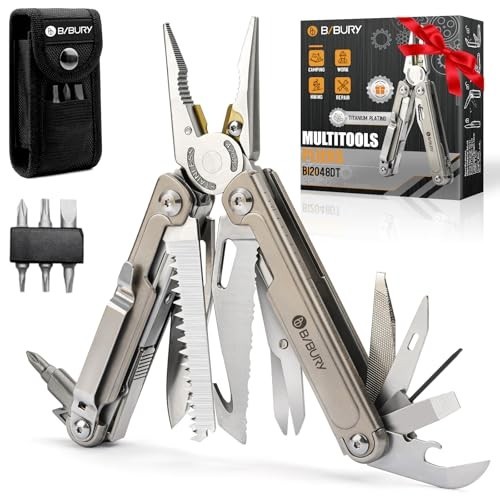24-in-1 Titanium Multitool Pliers, Ultra-Light EDC Pocket Tool with Sheath, Camp
