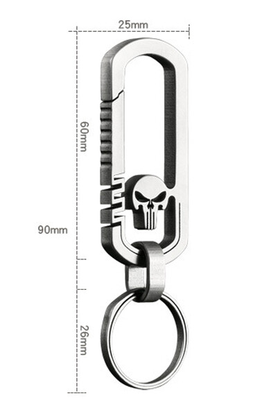 EDC Titanium TC4 Skull Keychain Carabiner w/ Key Ring Outdoor Fast Hanging Tool