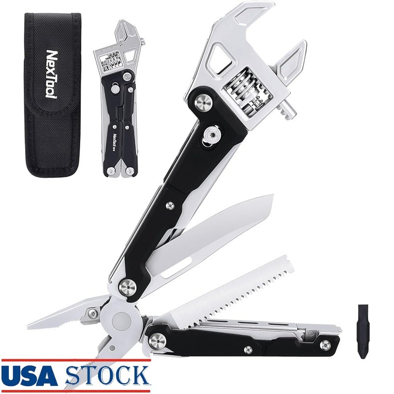 11-in-1 Adjustable Ratchet Wrench Multitool W/ Pliers Knife Saw EDC Tool New