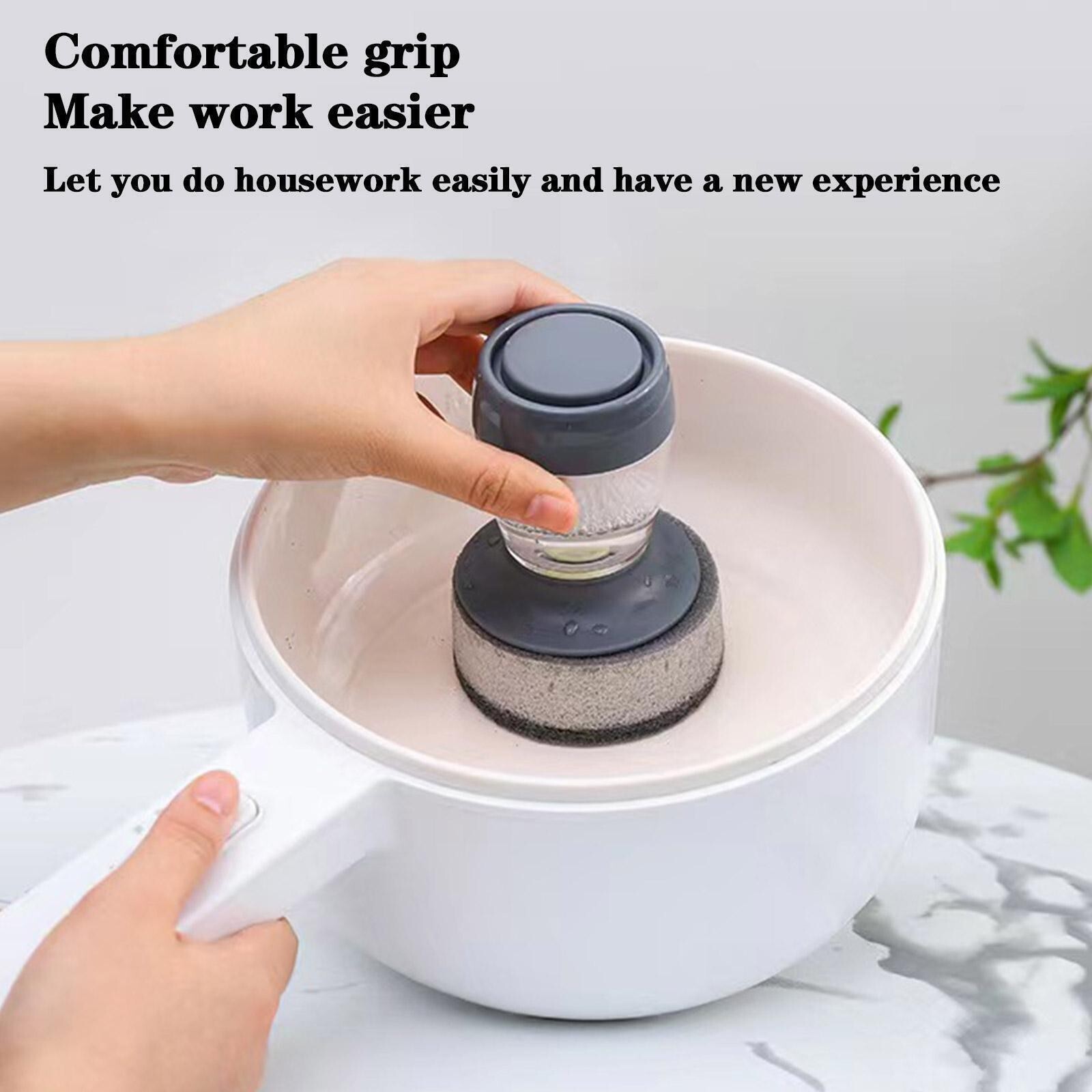 Dish Washing Brush With Soap Dispenser Palm Liquid Scrubber Kitchen Tool**