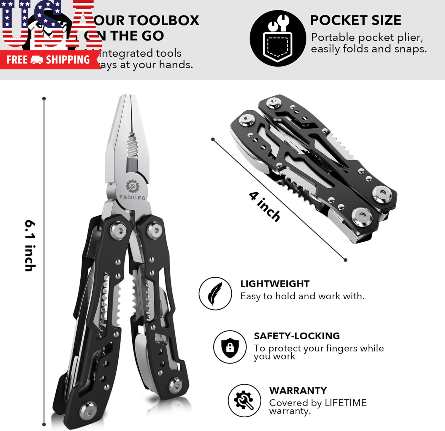 14-In-1 Multitool with Safety Locking, Professional Stainless Steel Multitool Pl