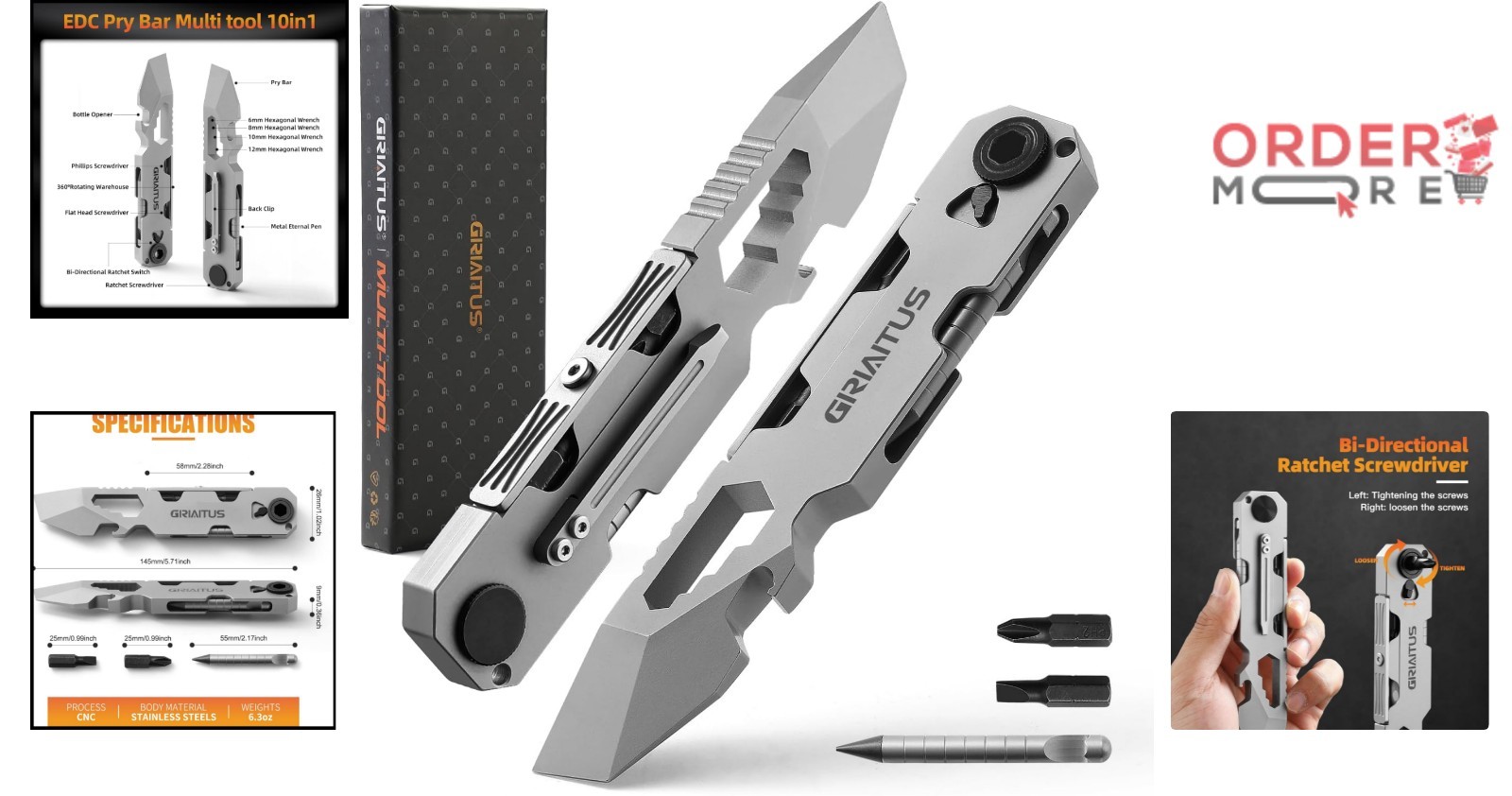 Multitool Pry Bar Stainless Steel 5.71in EDC Camping Wrench Bottle Opener