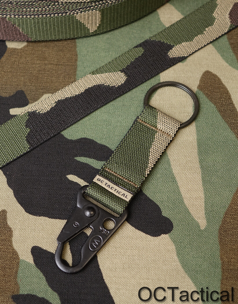 OCTactical Key Lanyard with Hook and Split Ring Keychain Woodland Camo Multicam
