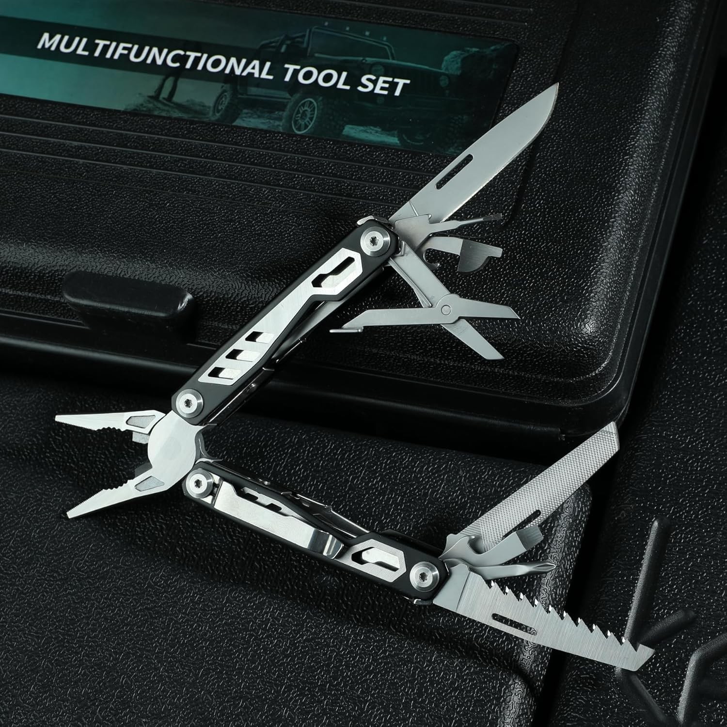 16-in-1 Compact Multitool Full-Size Multi Tool DIY High-Grip Black Handle