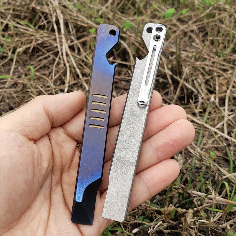 Titanium Pry Bar Crowbar Bottle Opener EDC Pocket Multi Tools Keychain Crowbar
