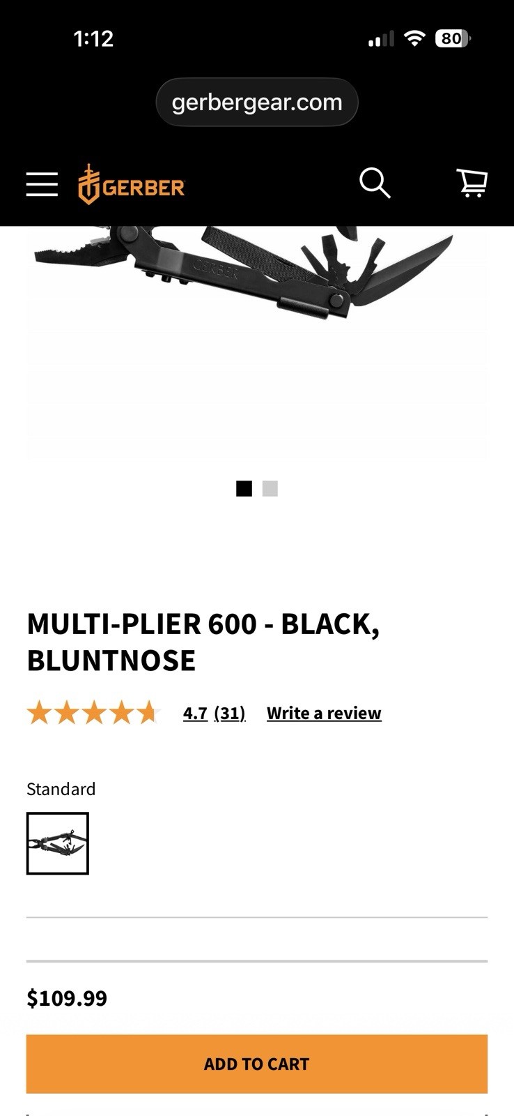 Gerber Multi-Plier 600 Bluntnose Black Multi-Tool, Serrated, Sheath