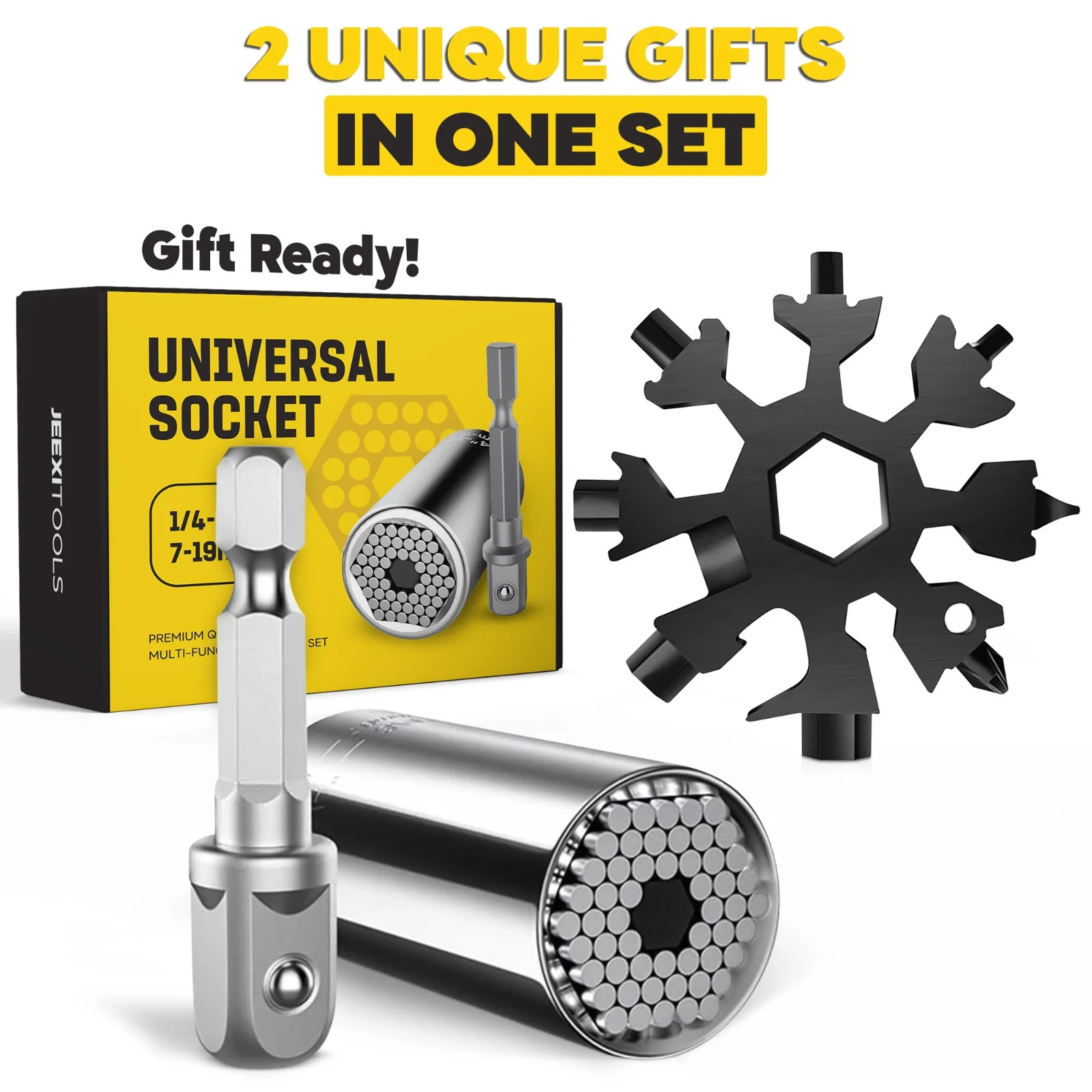 Universal Socket + Snowflake Multitool Gifts for Men Dad – 2 Pack, Socket Set