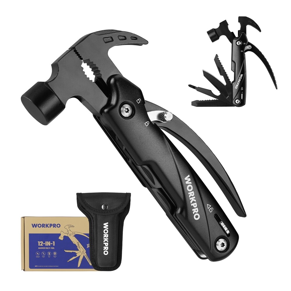 WORKPRO 12 in 1 Multitool Camping Tool w/Mini Hammer-EDC Gear Multi Tools Hammer