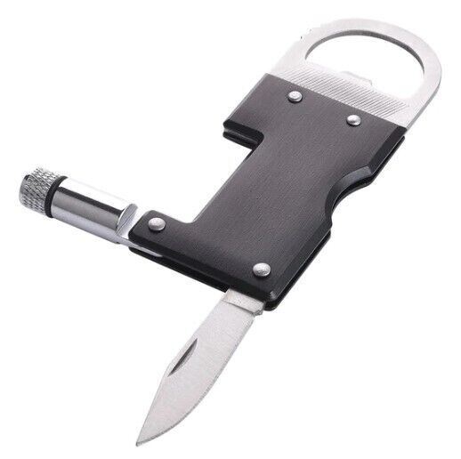 MULTI-FUNCTION BOTTLE OPENER EDC TOOL KNIFE FLASHLIGHT CUTTER SURVIVAL CARRY