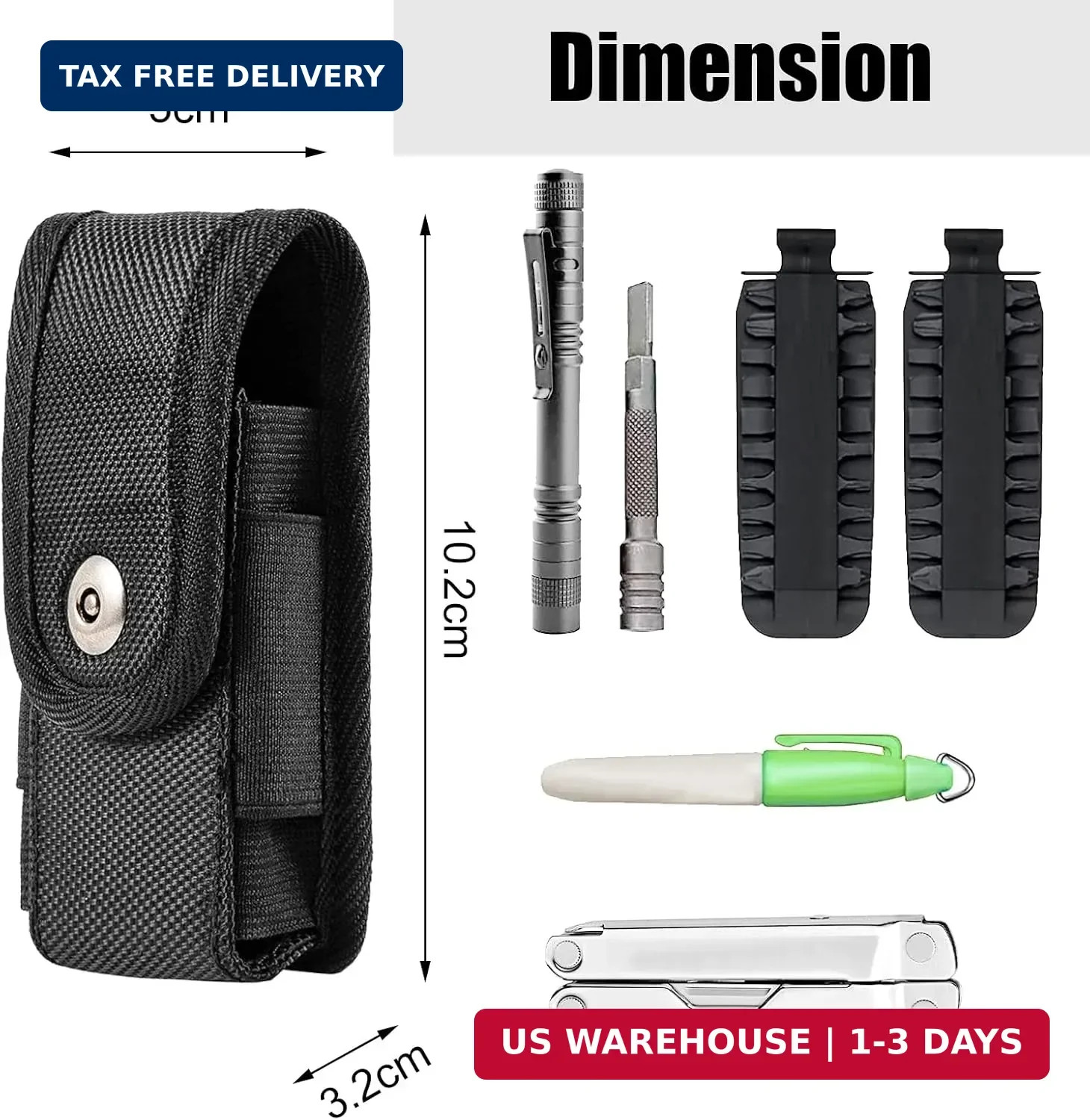Multitool Sheath, Multitool Pouch, EDC Belt Organizer for Pen/Flashlight/Folding