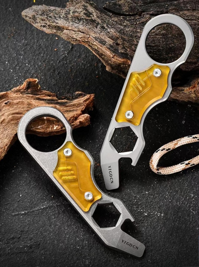 Titanium PEI Bottle Opener Pry Bar Crowbar Wrench EDC Pocket Multi Tool Keychain