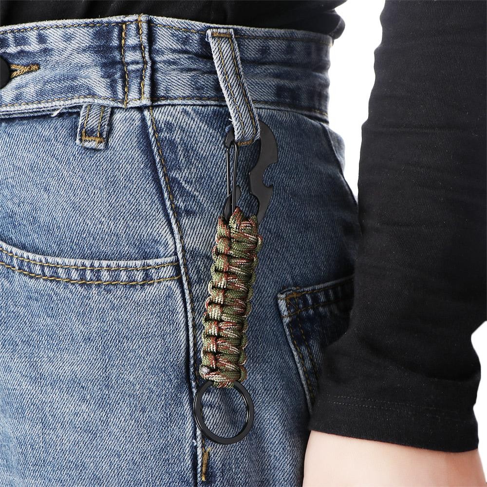 Outdoor Paracord Keychain Carabiner Survival Clip Camping Bottle Opener Tool