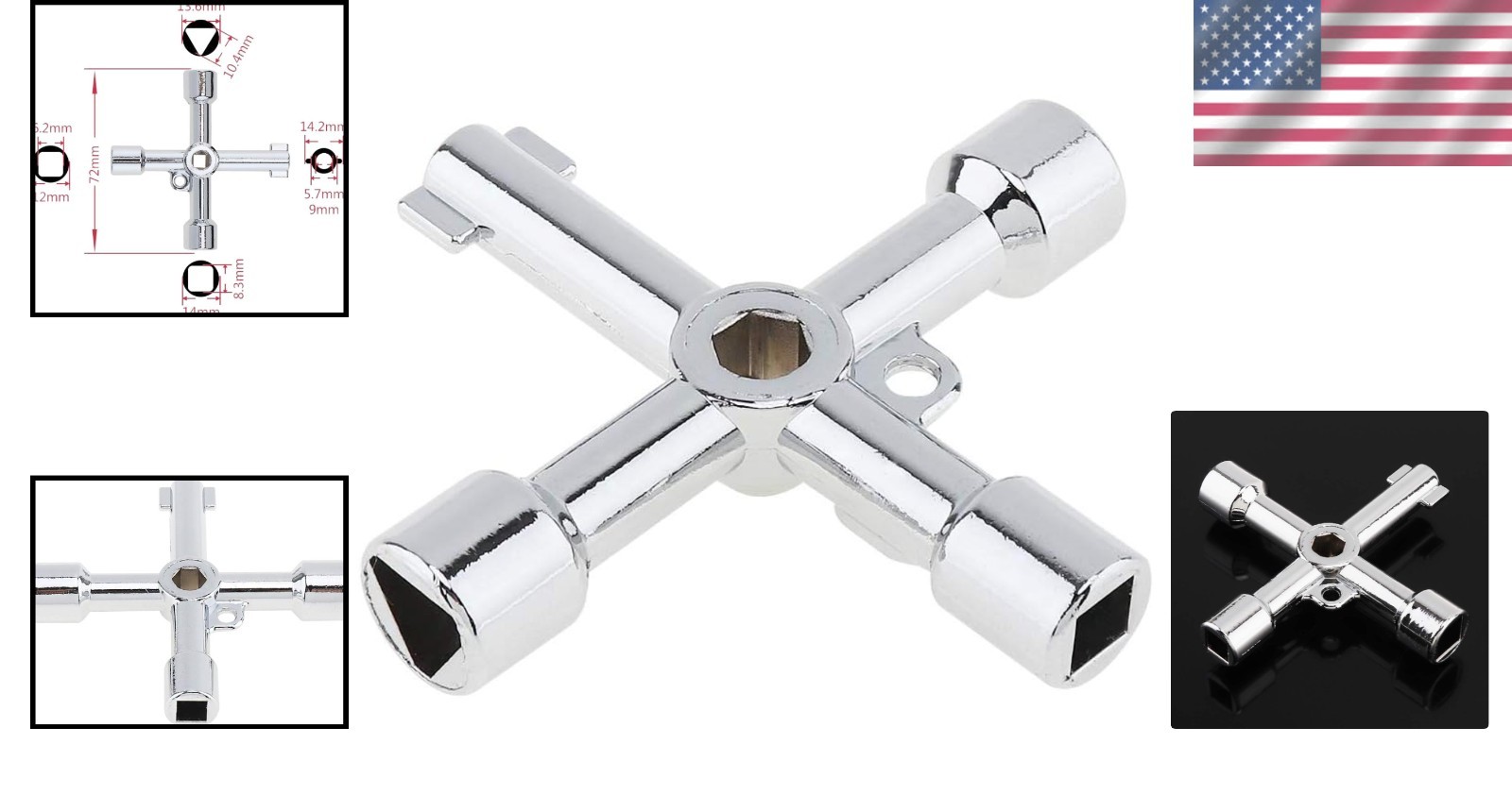 Versatile 4-Way Key Tool for Electric, Gas, and Water Cabinets – 2.83″ Size