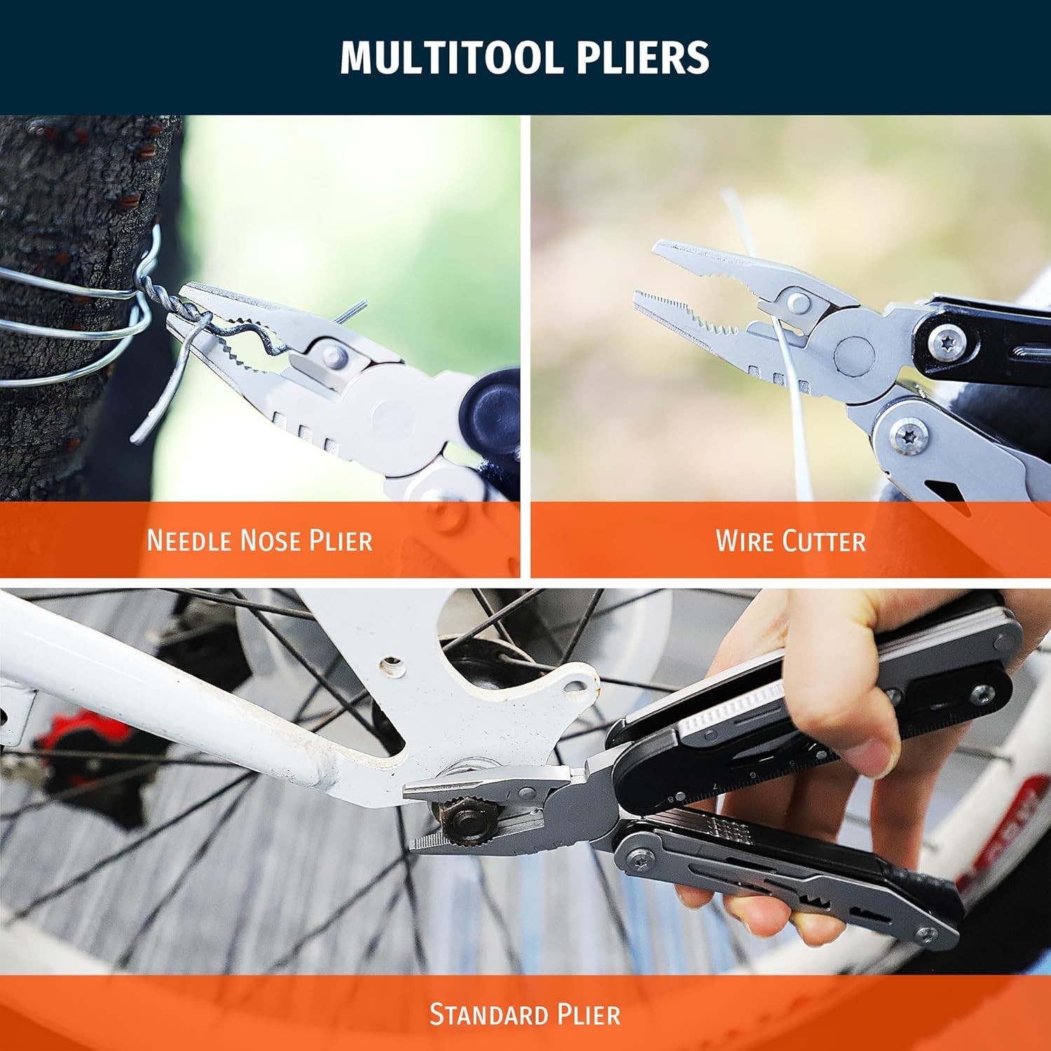 12-in-1 Multitool Pliers W/ Safety Lock Fire Starter & Whistle Stainless Steel