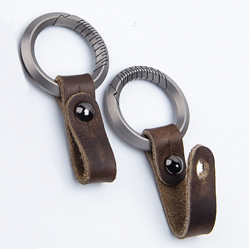 Titanium Alloy＋Cow Leather Keychain Portable Removable Key Ring Pendant EDC Tool