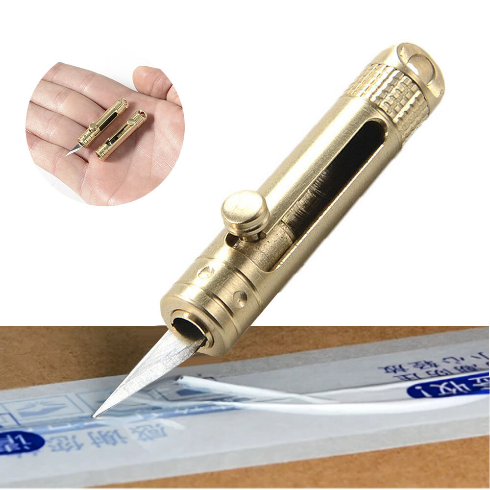 EDC Mini Portable Paper Knife Folding Pocket Keychain Brass Pendant Cutter Blade