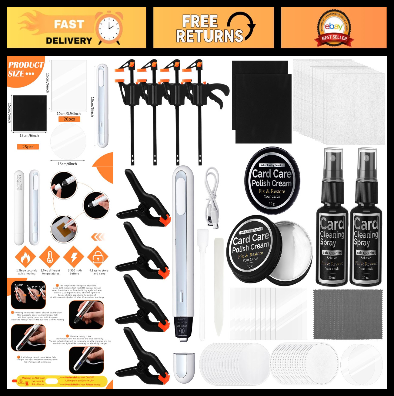 213 Pcs Card Cleaning Kit – Sports Card Flattening Tools, Spray, Cloth & More