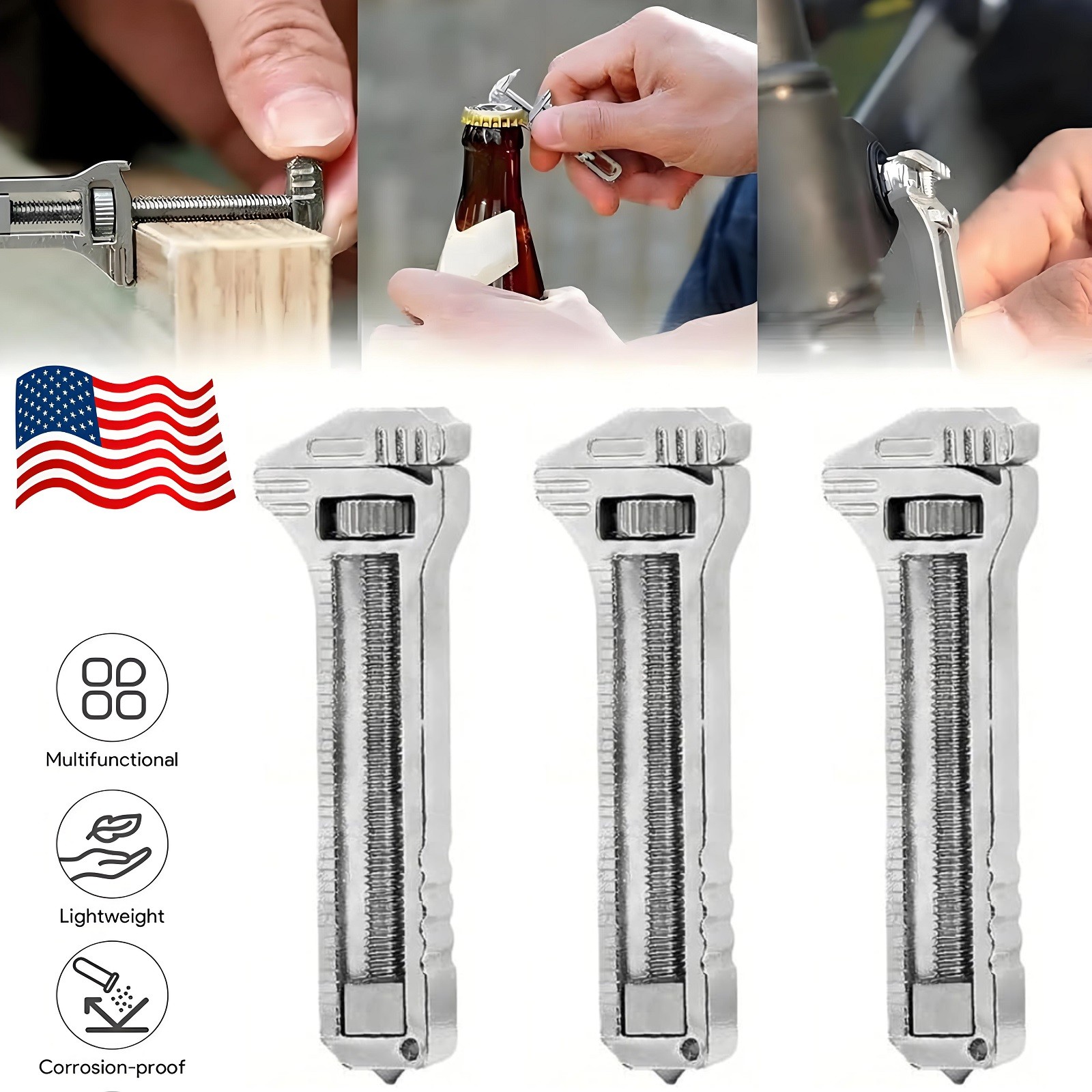 3× Titanium Alloy Multi Tools Adjustable Wrench Pocket Outdoor Camping Keychain