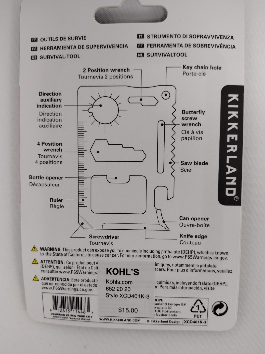 New Kikkerland Pocket Survival Tool 11 Functions Storage Pouch Included