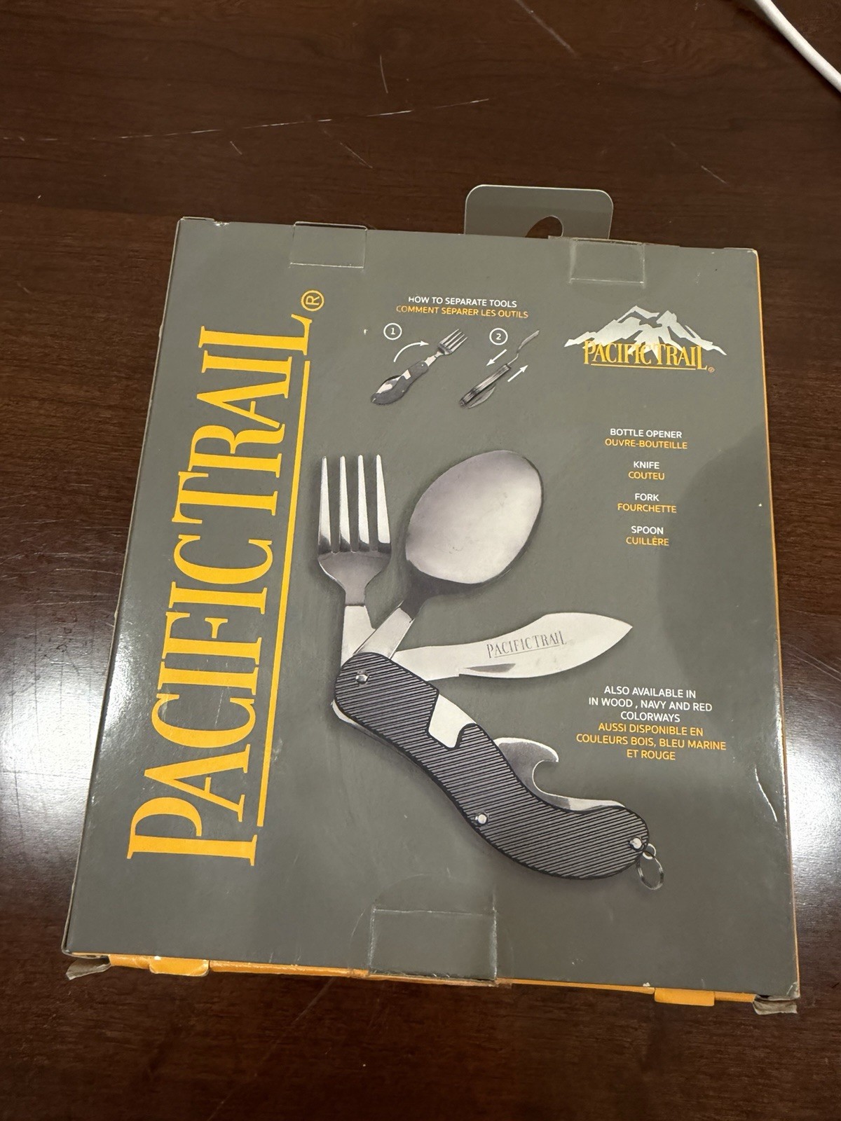 Pacific Trail Camping Tool Pocket Knife Fork Spoon Opener Wood Handle In Box